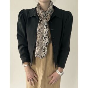 🇨🇦Vintage 90s Alfred Sung Graphic Circle Print Scarf/ Shades of Grey Beige Black